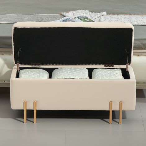 DESMIU Banc Coffre avec Rangement Assise en Bois et Métal Galvanisé Beige 100 × 40 × 42 cm (1/5)