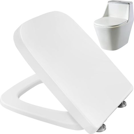 Abattant Carré Wc, Abattant Wc Forme Carrée, Wc Carré Frein De Chute, Douce Et Libération Rapide Taille Universelle, Couvercle Déclipsable Rapide à Installer, Nettoyage Facile, Blanc (1/5)
