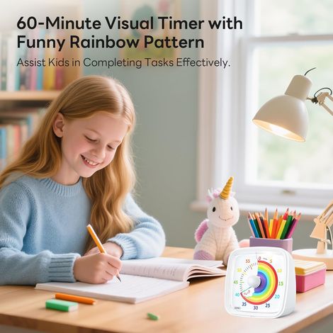 Timer visivo da 60 minuti, lampeggiante silenzioso, design arcobaleno, per bambini e adulti, aula, casa, cucina, bianco - ALTRO (1/4)