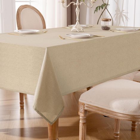 Tischdecke abwaschbar Khaki 140x180cm Leinenoptik, wasserabweisend, kratzfest