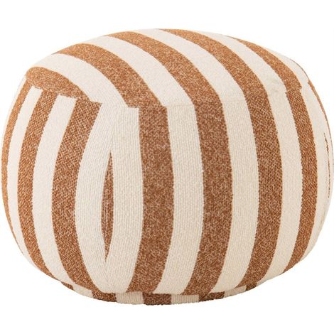 Pouf rond rayé camel et blanc cassé - camel et blanc cassé (1/5)