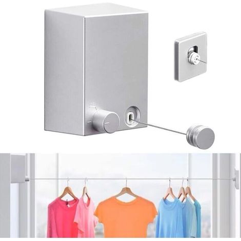 Corde à Linge Rétractable pour Balcon, 4,2M Acier Inoxydable Fil à Linge Rétractable Extérieur Intérieur Mural, Étendoir à Linge Fil rétractable, Corde à Linge Murale Intérieur (1/4)