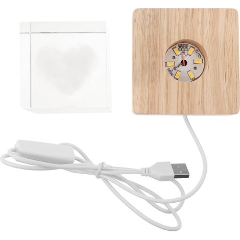 Veilleuse USB Cube Lumineux en Verre avec Base en Bois (1/5)