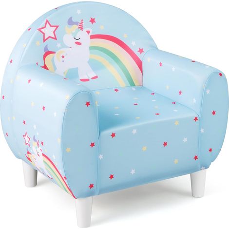 Fauteuil Enfant avec Joli Motif Licorne & Tissu en Spandex, Canapé Chaise Enfant en Mousse avec Dossier & Accoudoir Confortable, 3 Ans+ (Bleu) (1/5)