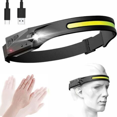 Lampe Frontale, 5 Modes COB XPE Étanche Mouvement LED Lampe Frontale USB Rechargeable avec Capteur Sensible, Lampe Frontale puissante, lampe de poche, pour Course, Camping, Cyclisme, (1/4)