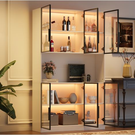 Vitrine haute 120 x 34 x 200 cm avec LED, 6 portes en verre, blanc DESVIAE (1/5)