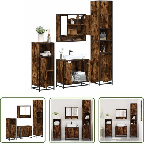 vidaXL 4-tlg. Badmöbel-Set Räuchereiche Holzwerkstoff (1/5)