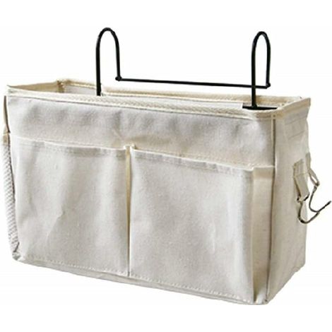 Sac de lit avec structure en fil de fer organisateur de lit mezzanine sac de rangement de poche suspendu pour livre, magazine, casque (blanc) (1/5)