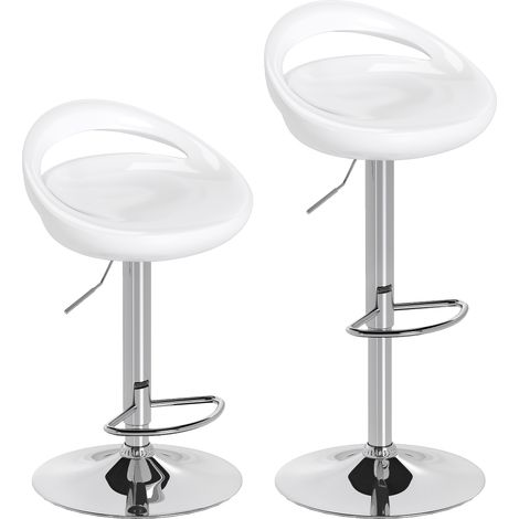 Lot de 2 tabourets de bar réglables, chaises pivotantes 360° avec dossier et repose-pieds, blanc 46x41x76-96cm (1/5)