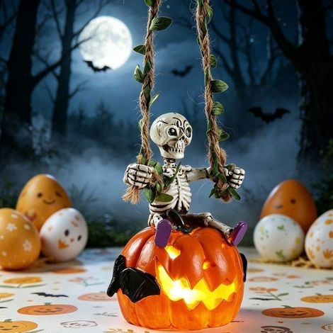 Figurine originale en résine représentant une citrouille crâne d'Halloween, décoration de bureau et articles de fête. (1/5)