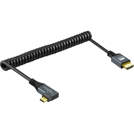 Câble spiralé Micro HDMI vers HDMI Angle Coudé à Gauche 90° Degré Supporte 3D/4K 1080p (0,3M-1,5M) (1/5)