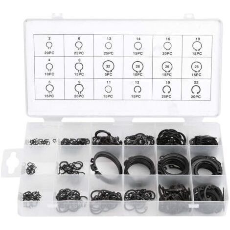 300Pcs E-Clip Snap Ring Shop Assortiment Noir Circlip Kit externe anneau de retenue Assortiment 2mm à 32mm (1/4)