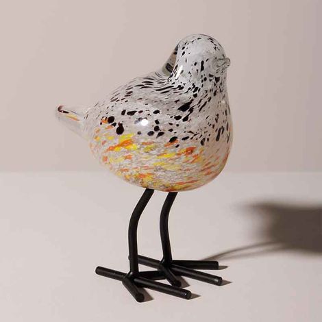 Oiseau moucheté orange sur pied 16x13x8cm (1/5)
