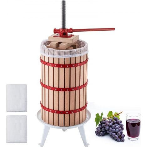 Manuelle Beerenpresse 30 L, Weinpresse und Obstpresse für Äpfel, Weintrauben, Orangen und Gemüse, Korb aus Massivem Buchenholz, Apfelpresse mit 2 Filterbeuteln & Hebelgriff, Saftpresse (1/5)
