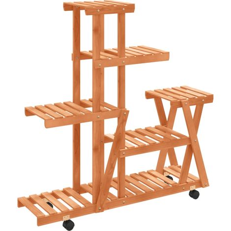 Soporte para flores y plantas con ruedas 95 x 25 x 101 cm madera maciza de abeto marrón 020045232 (1/5)