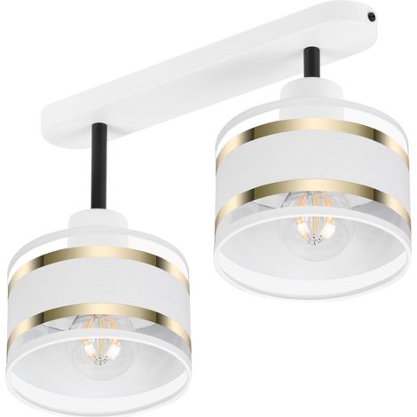 Plafonnier blanc avec abat-jour, style industriel en métal, 2 douilles E27, éclairage LED moderne pour salon, cuisine, chambre, chambre d'enfant, loft (1/5)