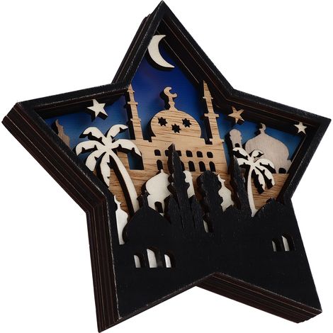 Holzdekorationen zum Eid-Fest, mehrschichtiges, geschnitztes fünfzackiges Sternornament, für Wohnzimmer, Büro, Arbeitszimmer (1/5)