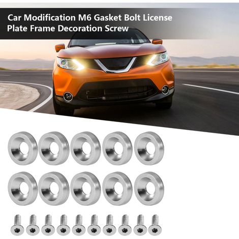 Plaque d'immatriculation Cadre Vis Écrous Décoratifs M6 Bague Étrier pour Voiture, Kit de Fixation en Acier Inoxydable Argenté, Boulon de Plaque Auto (Lot de 4) (1/5)