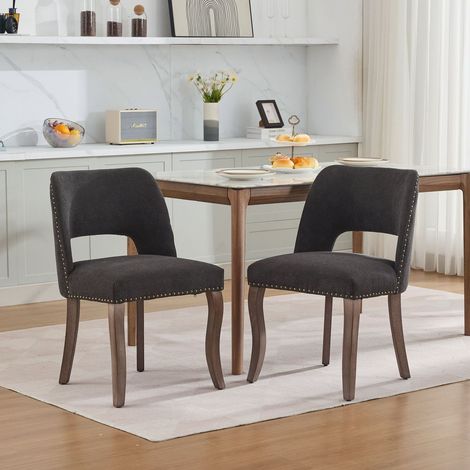 Lot de 2 chaises de salle à manger en bois, tissu rembourré, design moderne, style campagne, noir (1/5)