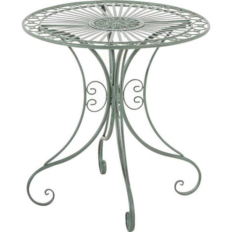 Décoshop26 – Table de jardin en fer forgé vert vieilli Ø 70 cm – Style rustique – Hauteur 72,5 cm – MDJ10053
