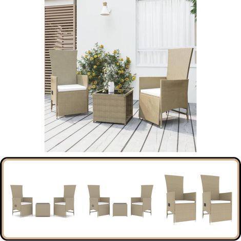 3-tlg. Garten-Lounge-Set Beige Poly Rattan & Stahl - Gartensessel - Loungesessel - Gartenmöbel - Outdoor Möbel - Poolbereich
