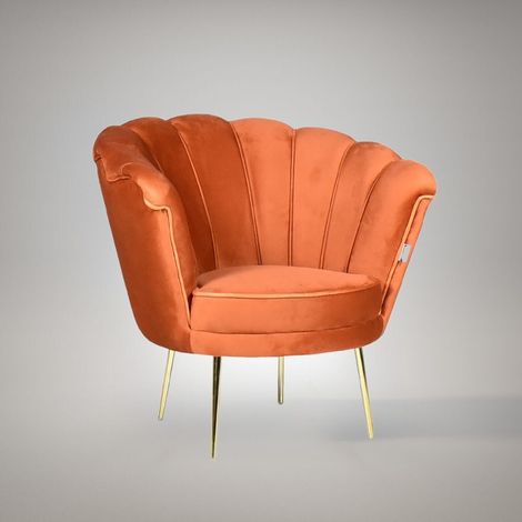 Sillón Shell tapizado en terciopelo color óxido y patas doradas - Orel (1/5)
