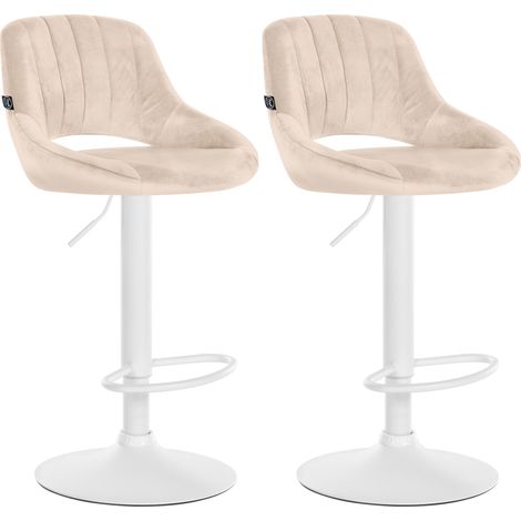 Set di 2 sgabelli da bar regolabili in velluto crema con schienale traforato e base in metallo bianco 100005587