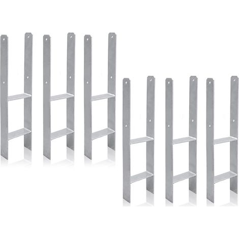 Lot de 6 poteaux d'ancrage en H 121 mm Galvanisé à chaud Durable Poteaux carrés en bois galvanisé à chaud 600 mm de long Pour poteaux de clôture, abri de voiture - 121 x 600 x 60 mm (1/5)