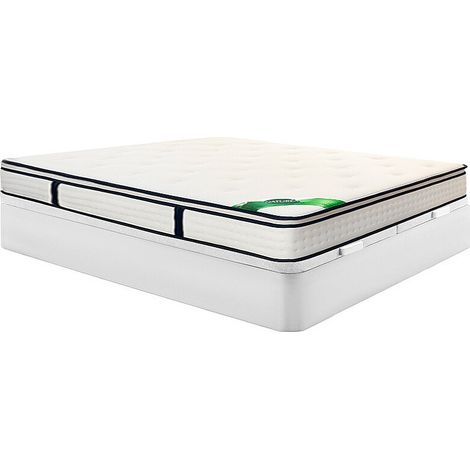 Ensemble 180 x 200 cm sommier coffre blanc + matelas ressorts ensachés 7 zones surmatelas intégré et coutil bambou ép.26cm - MIREZA de NATUREA