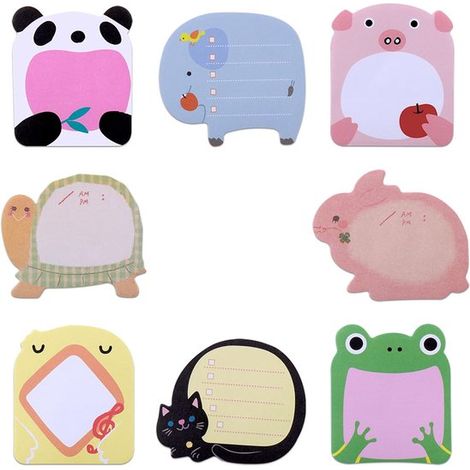 Juego de 8 divertidas notas adhesivas de animales para bolsas de fiesta, 160 hojas, dibujos animados, animales, juego de notas adhesivas (1/5)