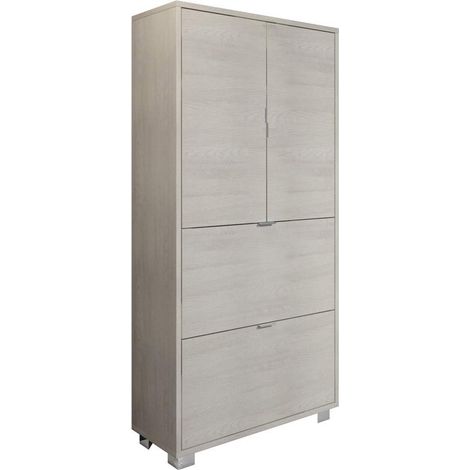 Meuble à Chaussures monté 2 Portes avec étagère + 2 Rabats à Double Profondeur, Blanc, L. 30 cm x P. 76 cm x H 155 cm (1/4)