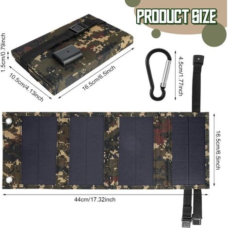 Chargeur solaire portable pliable 20W 5V - Panneau solaire USB avec sortie, Énergie solaire pour activités extérieures (vélo, randonnée, camping, voyage), Alimentation durable résistante aux rayures ( (1/4)