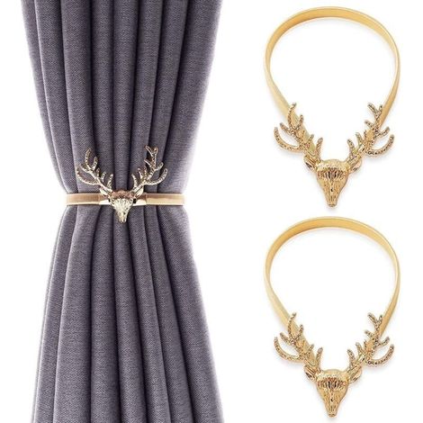 2-teiliges Set Raffhalter mit Metallhaken, Raffhalter in Hirschform, moderner Gardinenclip, dekoratives Fensteraccessoire für Schlafzimmer, Büro und Hotel (1/5)