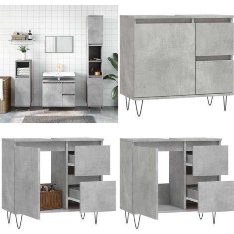 Armoire de salle de bain gris béton 65x33x60 cm - Meuble De Salle De Bain - Armoire De Salle De Bain - Rangement Salle De Bain - Commode Salle De Bain - Design Industriel - Home & Living (1/5)