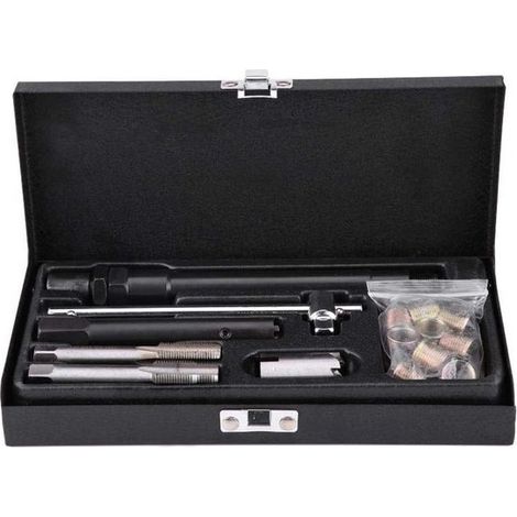 Coffret de 25 tarauds et filières, kit de réparation de filetage de bougie M14 x 1,25, comprenant vis de bougie, inserts et outils de filetage, avec coffret. (1/4)