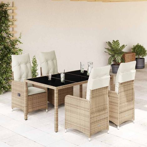 Ensemble de bistro de jardin 5 pcs-Salon de jardin bistro coussins beige poly rotin 583956 (1/5)