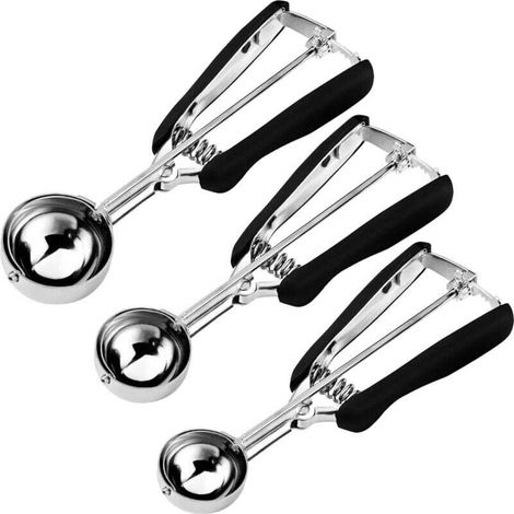 Lot de 3 cuillères à biscuits en acier inoxydable, antidérapantes, pour biscuits, cupcakes, muffins, glaces et gaufres (1/4)