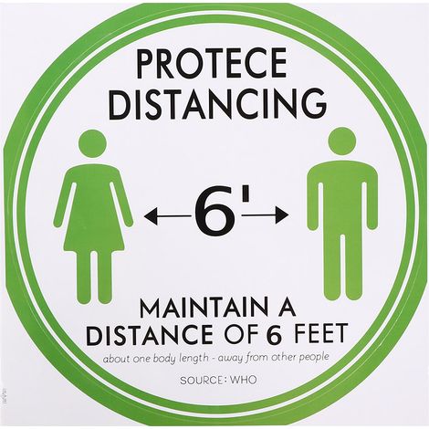 Lot de 5 autocollants de distanciation sociale au sol (vert) pour écoles, marchés et espaces publics (1/5)