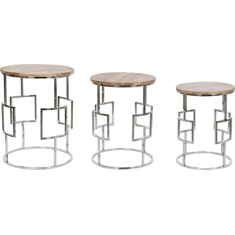 Set de 3 tables d'appoints en bois de manguier coloris naturel et métal argenté (1/5)