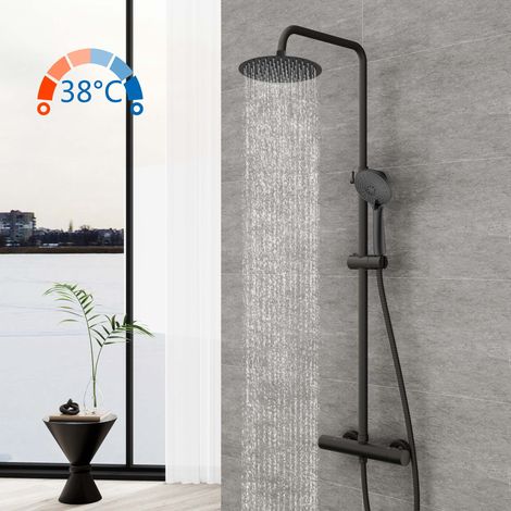 AICA Thermostatic Shower Kit with 12 inch Round Head Shower Matte Black