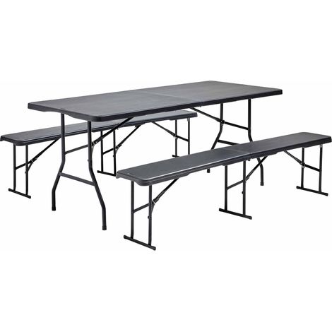 Ensemble table et 2 bancs pliants en PEHD (1/5)