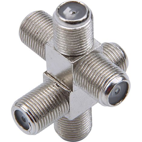 Pack of 10 F-type female to 3 female 3-way coaxial cable splitters for video, VCR, TV antenna, satellite cable, silver (1/5)