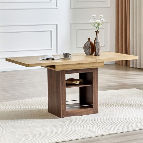 Table extensible 130x80-160x80 cm avec rangement, pour salle a manger, MDF decor bois naturel et noyer (1/5)