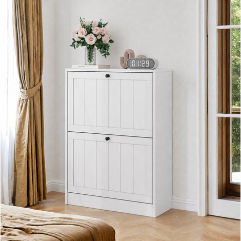 Scarpiera bianca da 60 cm con 2 ante ribaltabili, freestanding, stile Mid-Century Modern HAVRYA (1/5)