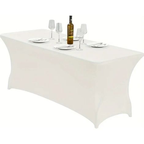 Nappe extensible [183 x 76 x 76 cm] en polyester et élasthanne - Lavable en machine et infroissable (lot de 1), blanche (1/5)