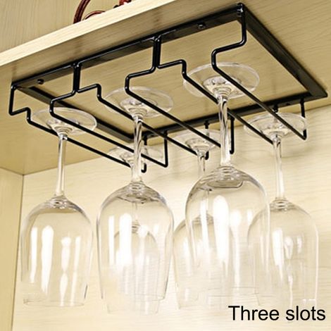 Porte-verres à vin sous meuble, support à verres à pied, crochet de suspension en fil métallique pour ranger verres à vin dans un meuble de cuisine ou un bar. (1/5)
