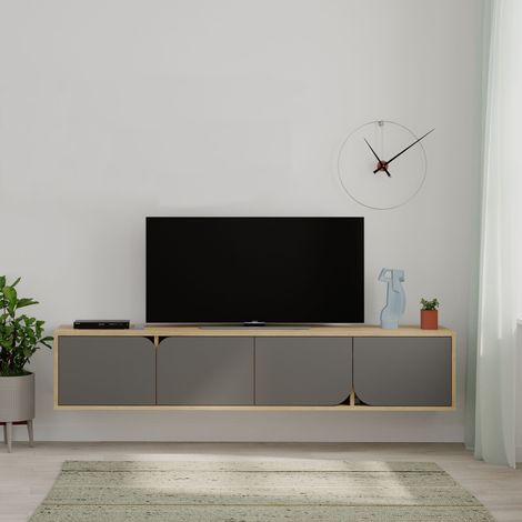 Decortie Spark Modern TV Stand Multimedia Centre TV Unit With Storage Cabinet 180cm - Oak / Anthracite Grey (1/5)