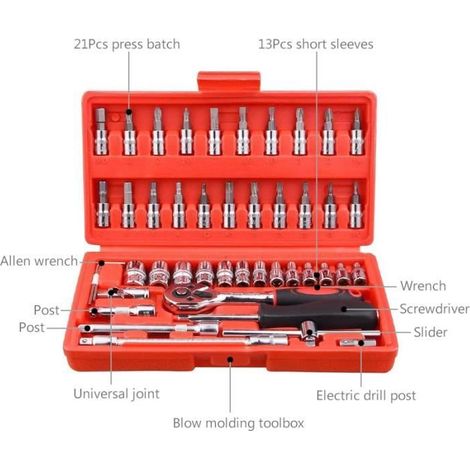 1/4 pouce 46 en 1 clé à cliquet poignée précision hexagonale tournevis bits Kit d\'outils de réparation pour voiture (1/4)