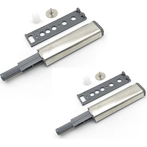 Set mit 2 Türriegeln zum Öffnen per Druckknopf, Federmagnet-Schließmechanismus, magnetischer Touch-Verschluss, einfach zu montierende Schrank-, Schubladen- und Kleiderschrankbeschläge (Silber) (1/5)