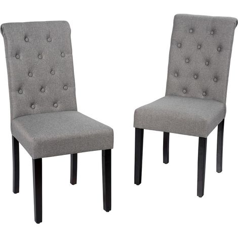 Pour la salle à manger ou la cuisine, chaises grises en tissu aspect lin avec pieds en bois et patins réglables (1/5)